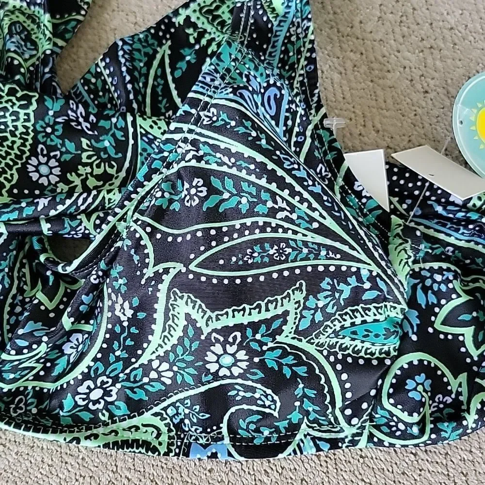 Island Soul Black Blue Green Paisley Bralette Swimsuit Bikini Top- Size Small